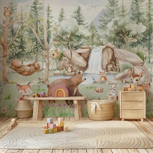 Wallpaper Children's Forest Animals, Wall Mural Fabric, Forest fo...