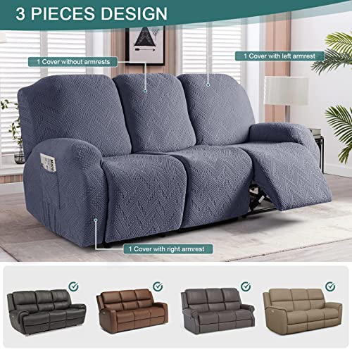 Ruaozz Stretch Recliner Sofa Covers 3-Pieces Reclining Couch Covers With Pockets Jacquard Reclining Sofa Covers 3 Seater Soft Washable Furniture Protector With Elastic Bottom (3 Seater, Grey) #TOP3