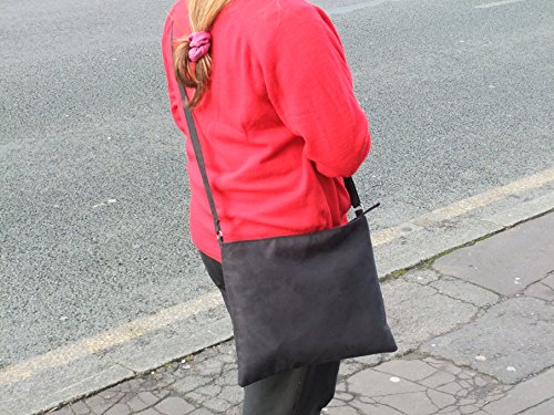 LONI Womens Hot Faux Suede Shoulder Bag Cross-Body Bag Flat with Zip-Top3