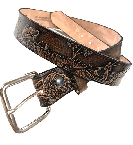 Fishing Design Handmade Mens Leather Belt Western Work Casual Belt 1.5