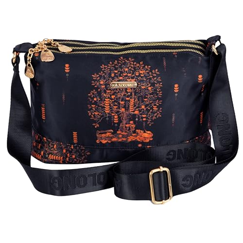Image of Storite PU Leather Sling Bag, Crossbody Bag with Multi-Compartment for Women and Girls With Adjustable Shoulder Strap - (Orange Navyblue, 28.5x18x11 cm)