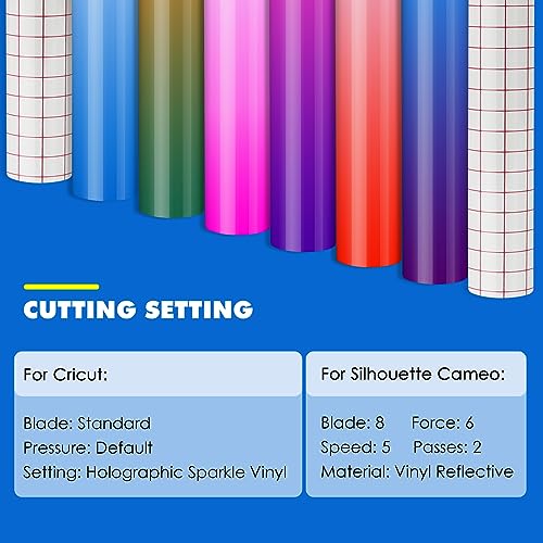 Image of HTVRONT Color Changing Vinyl Permanent Adhesive for Cricut,8 Pack Cold Bundle 6 Colors-12 inch x 10 inch Sheets +2 Transfer Sensitive Tape