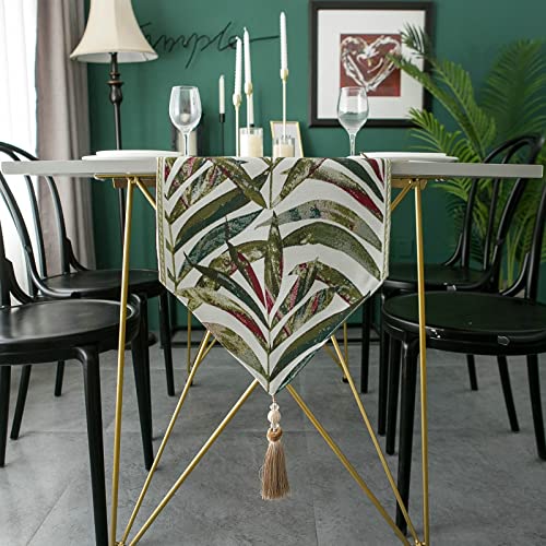 Chemin de table de Noël anti-tache vert imprimé feuilles 32x160 cm - 6