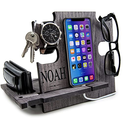 Station d'accueil en bois premium pour smartphone et accessoires