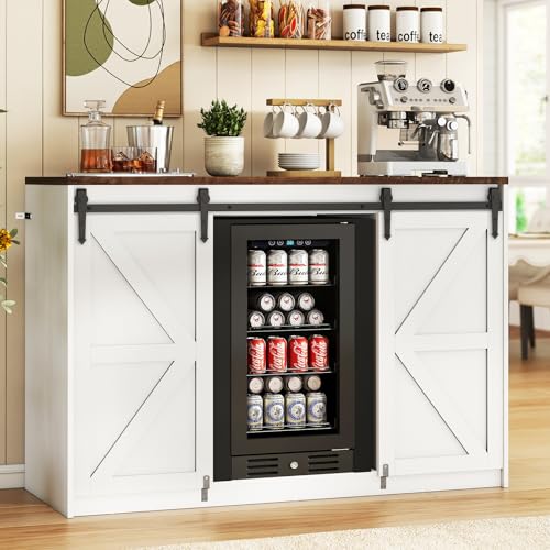 Farmhouse Coffee Bar with Fridge and Barn Doors