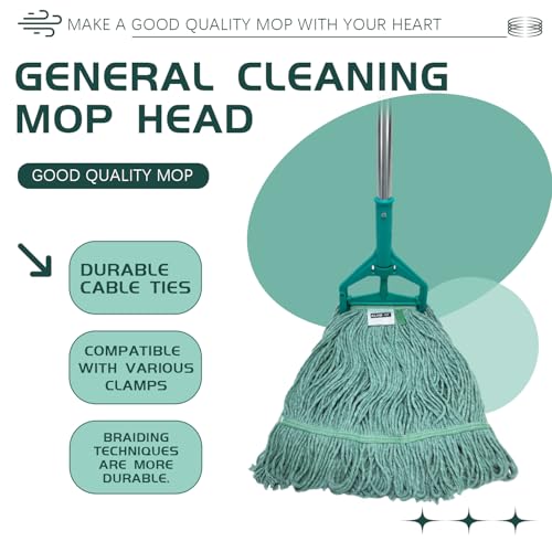 Image of Commercial Cotton Mop Heavy-Duty Industrial with 2 Replacement Heads 152 cm Handle Replacement mop Head (Green)