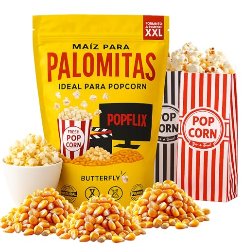 AF® - Maiz para palomitas XXL 1800g – Popcorn Premium Selecto, Natural y Sin GMO, Bolsa Zip Resellable, Perfecto para maiz palomitas de Cine en Casa, Snack Saludable Familiar