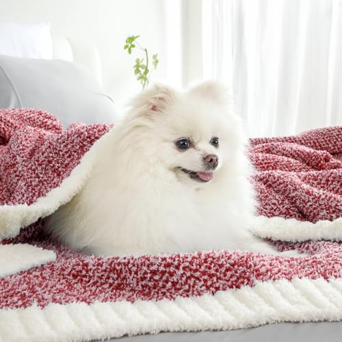 Image of Snuggle Sac Red Throw Blanket for Couch, Super Soft Warm Christmas Red Blankets Cozy Knit Fuzzy Plush Lightweight Throws for Sofa, Bed, Camping, Heather Red, 50x60 inches