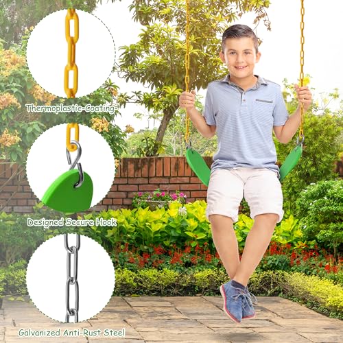 Image of Sunnyglade 2PCS Swings Seats Heavy Duty with 66 inch Chain, Playground Swing Set Accessories Replacement with Snap Hooks, Support 250lb (2, Grass Green)