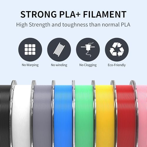 Image of RAMBERY 3D Printer Filament Bundle, PLA Plus Filament 1.75mm, 8 Colors PLA+ Filament, Dimensional Accuracy + /- 0.02mm, 8 Pack 250g Spool, Black /White /Red /Yellow /Gray /Blue /Pink /Mint Green