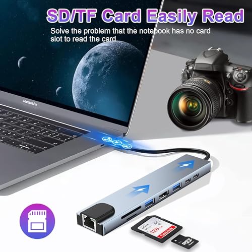 Image of Black-r USB C Hub Multiport Adapter 8-in-1 Aluminum Shell with 4K HDMI Port, PD, 2 USB Port, Type-C Port, RJ45 LAN Gigabyte Ethernet and SD /TF Card Reader Hub for MacBook Pro /Air M1 /M2 /M3, iPad Pro