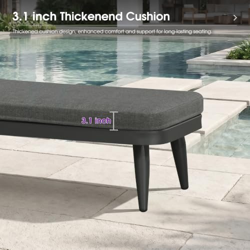 Image of PURPLE LEAF Pool Lounge Chair with Dual Pillows & Thick Cushions Aluminum