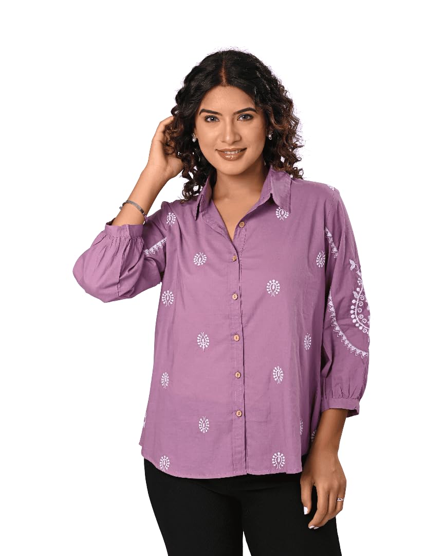 Lavender Embroidered Cotton Shirt-image-38
