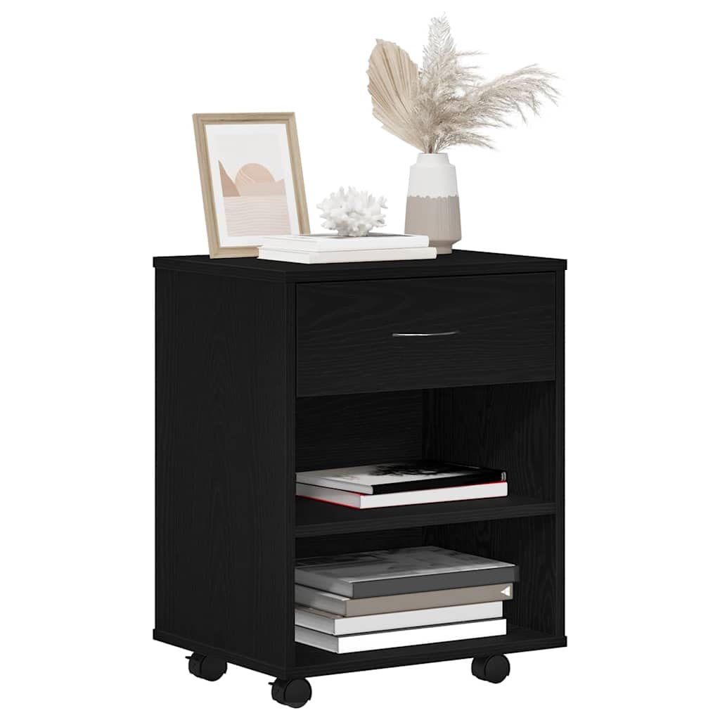 Mobiletto da Ufficio con 2 Cassetti 46x36x59 cm Rovere Nero | Cassettiera compatta in legno ingegnerizzato con 2 ripiani e maniglie in acciaio, adatta per studio e soggiorno.