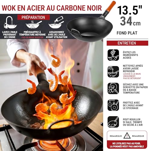 Wok 34 cm acier carbone pré-assaisonné, YOSUKATA – Image 3