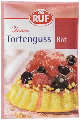 RUF Tortenguss rot, für Obstkuchen mit roten Früchten, ohne tierische Gelatine, zuckerfrei, einfache Zubereitung mit heißem Wasser, glutenfrei, 56er Pack (56x3x12g)