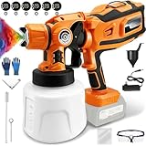 Cordless Paint Sprayer, 18–24V Electric Spray Gun with 1400ML Container, 6 Brass Nozzles & 3 Spray Patterns, Adjustable Flow for Furniture, Fence, Walls & Cabinets(Battery Not Included)