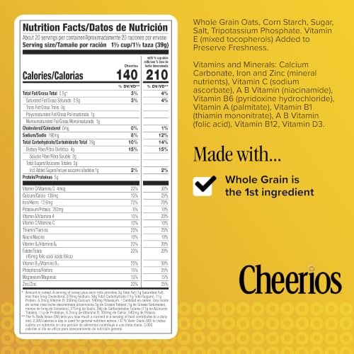 Image of Cheerios, Heart Healthy Gluten Free Breakfast Cereal, Resealable Bag, 28 oz