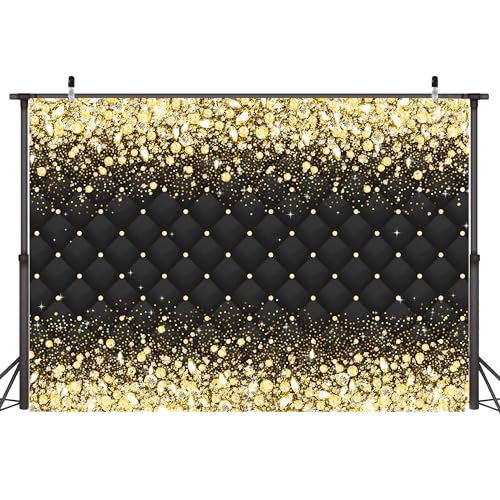 Image of Birthday Decorations Backdrop 10 x 8 ft Green Golden Happy Birthday Banner Large Birthday Party Background for Men Women Kids Photo Shoot Supplies (Black, 10 * 8 ft)