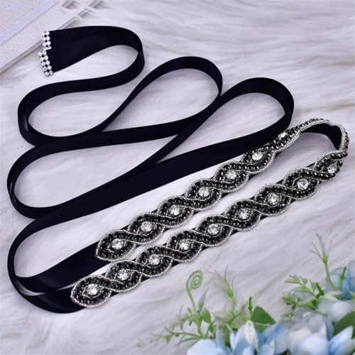 Women's Black Rhinestone Belt, Handmade Ball Gown Waistband, Bridal Accessory4