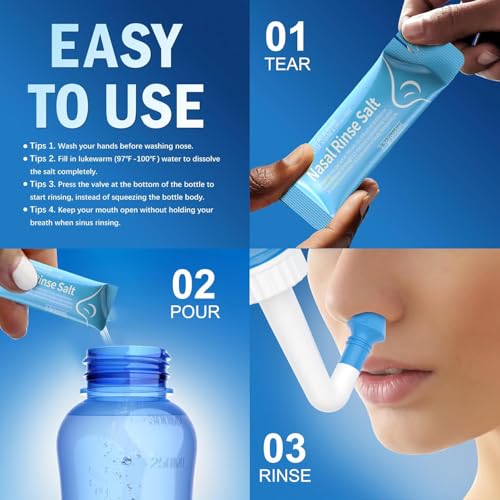 Image of MAOEVER 120 Saline Packets, Neti Pot Salt Packets, Individually Wrapped Saline Packets for Neti Pots, Nasal Irrigation, and Squeeze Bottles & Sinus Relief | Sinus Care (Blue, 120)