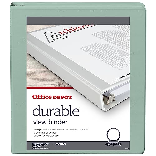 Office Depot® Brand 3-Ring Durable View Binder, 1" Round Rings, 49% Recycled, Sage #TOP1