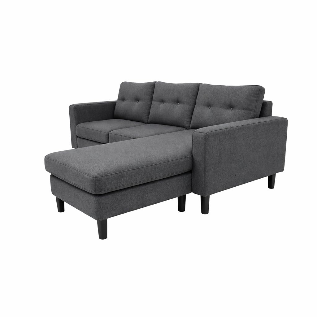 MUEBLIX.COM - Sofa 3 Plazas Chaiselongue Duruelo, Chaiselonge Intercambiable, Asientos y Respaldo Acolchados, Sofa con Estructura de Madera y Aglomerado, Sofas de Salón Modernos, Color Gris