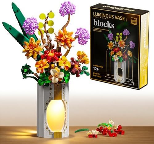 Flower Bouquet Building Set for Adults, 890 PCS Botanical Collection-Inspired Brick Floral Gift with Vase, Flower Vase Display Set for Home Decor