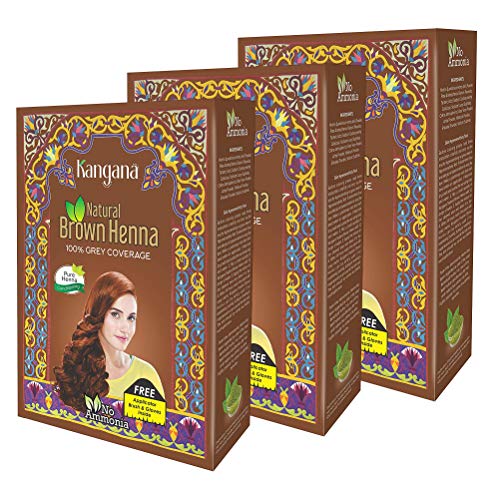Kangana 100% Pure & Natural Henna Powder for Hair Dye - Natural Brown Henna Powder for Grey Hair Coverage - 6 Pouches Each - Total 180g (6.34 Oz)- Pack of 3