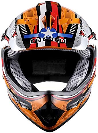 Miniatura 4 de 1Storm Casco de motocross juvenil para niños, casco de motocicleta naranja tiburón + gafas + guante naranja juvenil MG