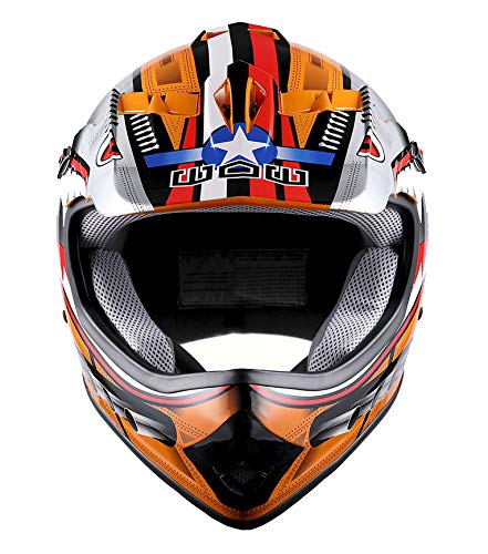 1Storm Youth Motocross Helmet Kids Motorcycle Bike Helmet Shark Orange + Goggles + Mg Youth Orange Glove Bundle #TOP3