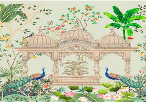 Image of Backdrop Cloth for Decorations poojas | Lakshmi poojas backdrops Cloth| Decoration Backdrop for Pooja | Peacock Backdrop Decoration Cloth (8FT-6FT) | Back Ground Decoration Clothes