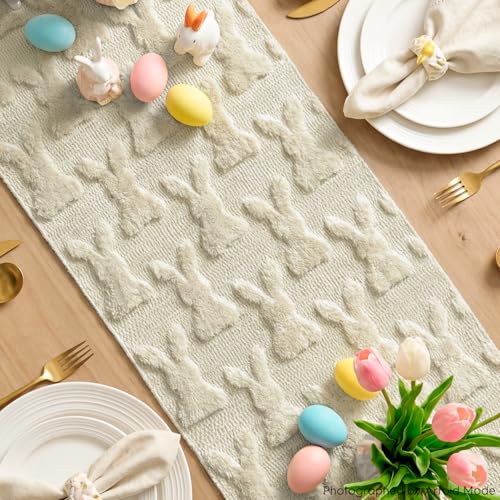 Artoid Mode Weich Plüsch Samt Faux Pelz Beige Hase Ostern Tischläufer, Frühling Küche Tisch Urlaub Party Dekor 33x183 cm