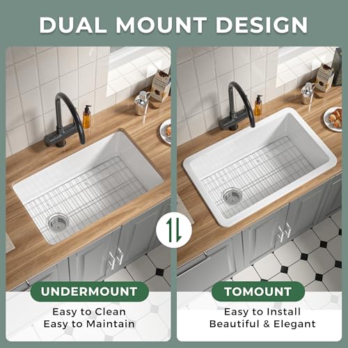 Vomlor 30 Inch White Fireclay Undermount Kitchen Sink Offset Drain by Vomlor - Used condition - Image 3