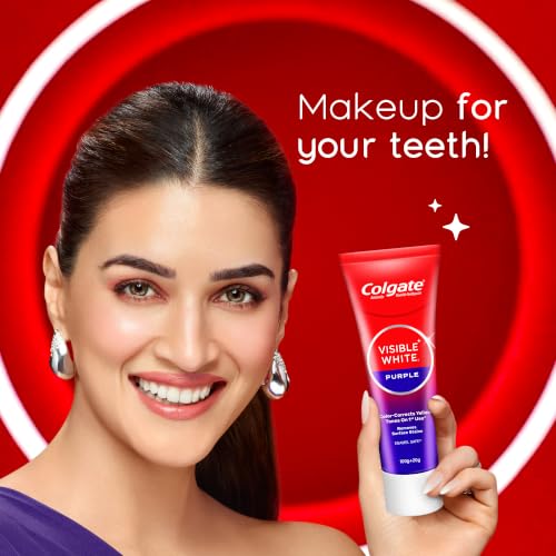 Image of Colgate Visible White Purple Toothpaste for Teeth Whitening, Colgate Toothpaste with Fluoride, Tooth Paste Helps Remove Surface Stains, Whitens Yellow Teeth, Enamel-Safe for Daily Use Paste (75g)