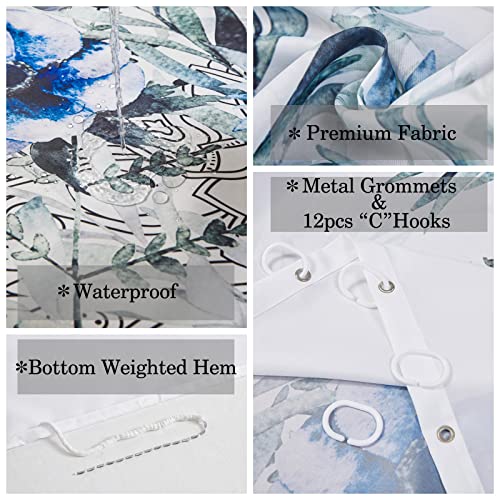 Yaxi Unique Watercolor Flower Plant Shower Curtain Green Leaves Shower Curtain Set With 12 Hooks 72''×72'' Waterproof Fabric Shower Curtain For Bathroom #TOP3
