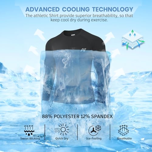 MEETYOO Long Sleeve Compression Shirts for Men, UPF 50+ UV Swim Shirts, Running Athletic Workout Base Layer3