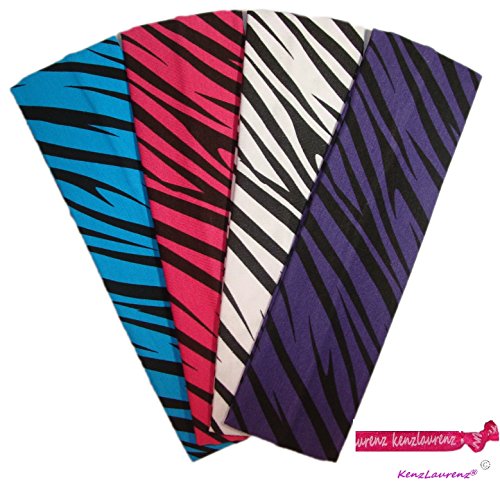 Cotton Headbands 4 Pack Zebra Print - Stretch Elastic Yoga Fashion Headband for Teens Women Girls Softball Volleyball So