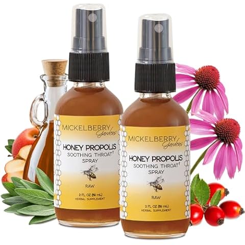 Mickelberry Gardens Honey Propolis Throat Spray - Soothing Sore Throat Relief & Propolis Immune Support for Adults & Kids - Herbal & Honey Formula (2 oz, 2 Pack) Cover