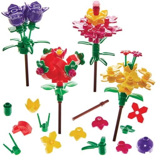 Baker Ross FN410 Ladrillos de construcción Bouquet - Pack de 4, Bolsas de fiesta para niños, Kits de construcción para niños