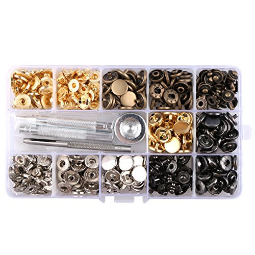 Mikimiqi 100 Sets Copper Snap Fastener Kit Button Tools Press Studs Fastener Snap Leather Rivets with Fixing Tool for Fabric, Leather Craft (12 mm) (100 Set Copper Snap)
