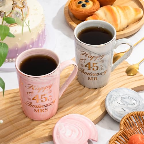 Geschenke zum 45 Hochzeitstag, 2PCS Mr Mrs Keramik Marmor Tasse Set 14 Oz, 45 Hochzeitstag Geschenke Kaffeetassen für Paare… – Ansicht 4