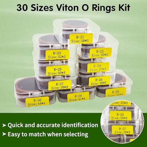Langina 198PCS Viton O Ring Kits, 30 Sizes Metric Viton O-Rings Kit, Brown Fluorocarbon Seal Rings, 75A Shore FKM O Rings Assortment for Home Repair,Car,Hydraulic,Automotive and A/C System by Langina - Image 3