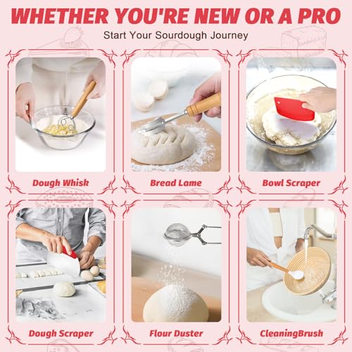 Image of EWFEN Sourdough Starter Kit with Round & Oval Banneton, Complete Sourdough Bread Baking Supplies, Bread Proofing Basket with Starter Jar, Bread Making Tools Kit for Beginners & Bakers