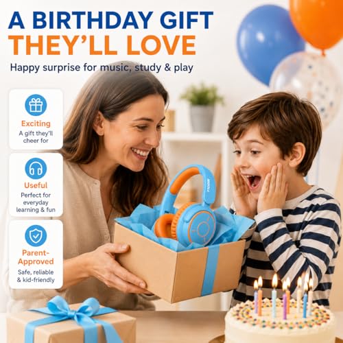 Image of MIDOLA Kids Headphones Bluetooth 5.3 Wireless Volume Limited 85 /94dB Hearing Protection Over Ear 68 Hours Playtime Foldable Lightweight Headset Built-in Mic for Toddler Child Travel School Sky Blue