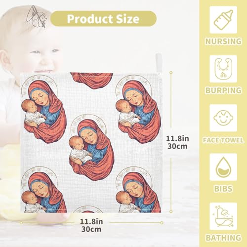 vvfelixl Colorful Madonna Hold Toddler Baby Burp Cloths Baby Muslin Washcloths for Boys Girls Cotton Babys Face Towel for Newborn Infants Soft and Absorbent 11.8 X 11.8 in, 5 Pack4