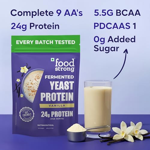 Image of Foodstrong Fermented Yeast Protein - Vanilla | 26g Complete Plant Protein with Probiotics, Digestive Enzymes, & Indian Herbs | Vegan | No Sugar | 500g
