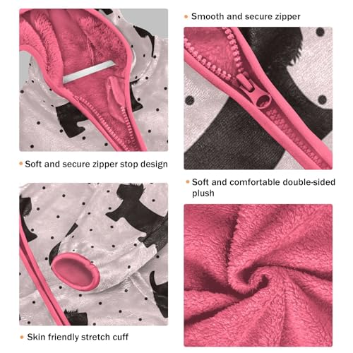 OTVEE Cute Dogs on Pink Polka Dots Kids Hoodie Jacket Fall Spring Full Zip Warm Outwear Coat3