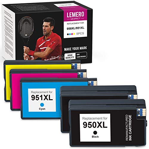 LemeroUexpect Compatible Ink Cartridge Replacement for HP 951 XL 950 XL 951XL 950XL for Officejet 8600 8610 8620 8630 251DW 276DW Printer (2 Black, 1 Cyan, 1 Magenta, 1 Yellow, 5-Pack)