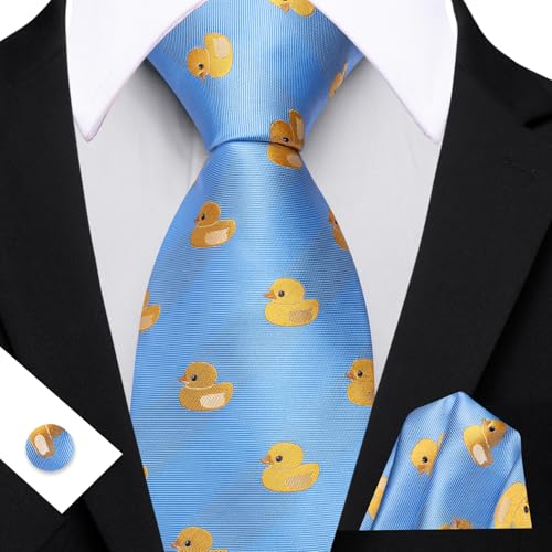 Image of Barry.Wang Fun Animal Ties for Men Designer Handkerchief Cufflink WOVEN Casual Necktie Set Festival